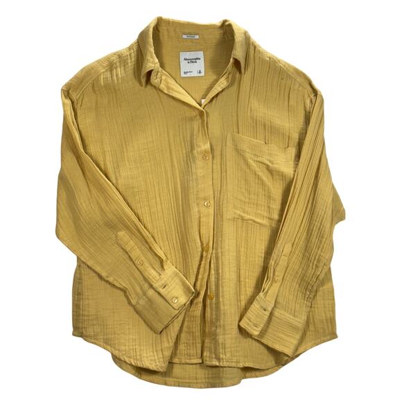 Abercrombie & Fitch Oversized Yellow Crinkle 100% Cotton Button-Up Shirt, Size M - Picture 1 of 7